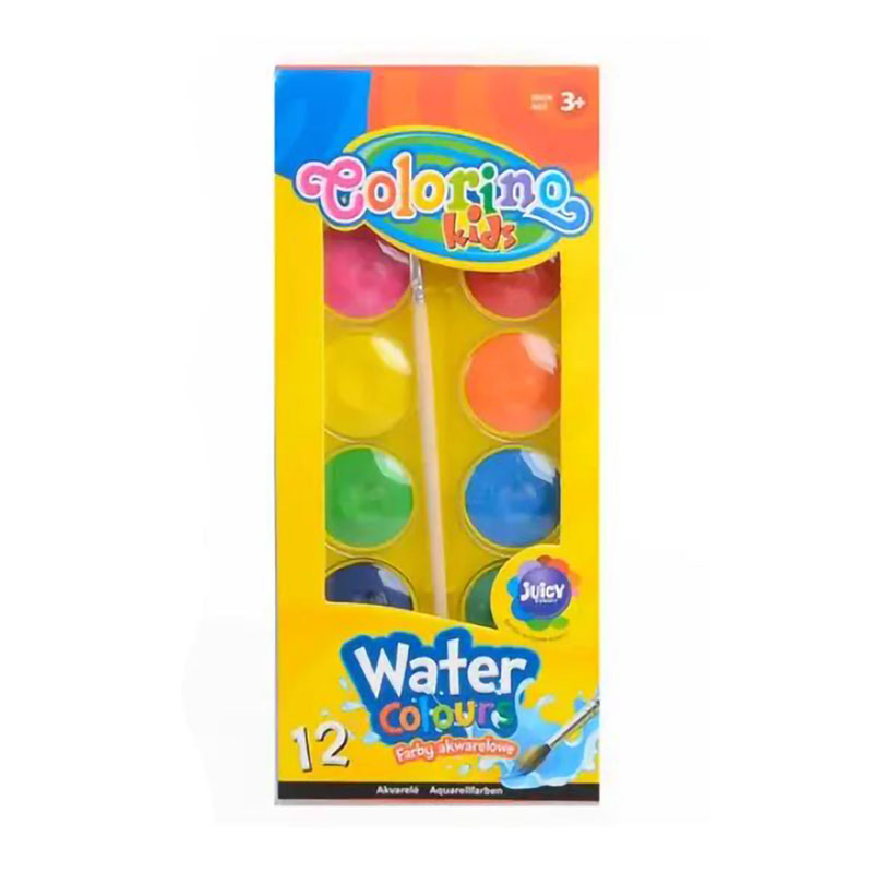 Акварель для малювання Colorino Kids Water Colour з пензлем, 12 кольорів, від 3 років (41508PTR)