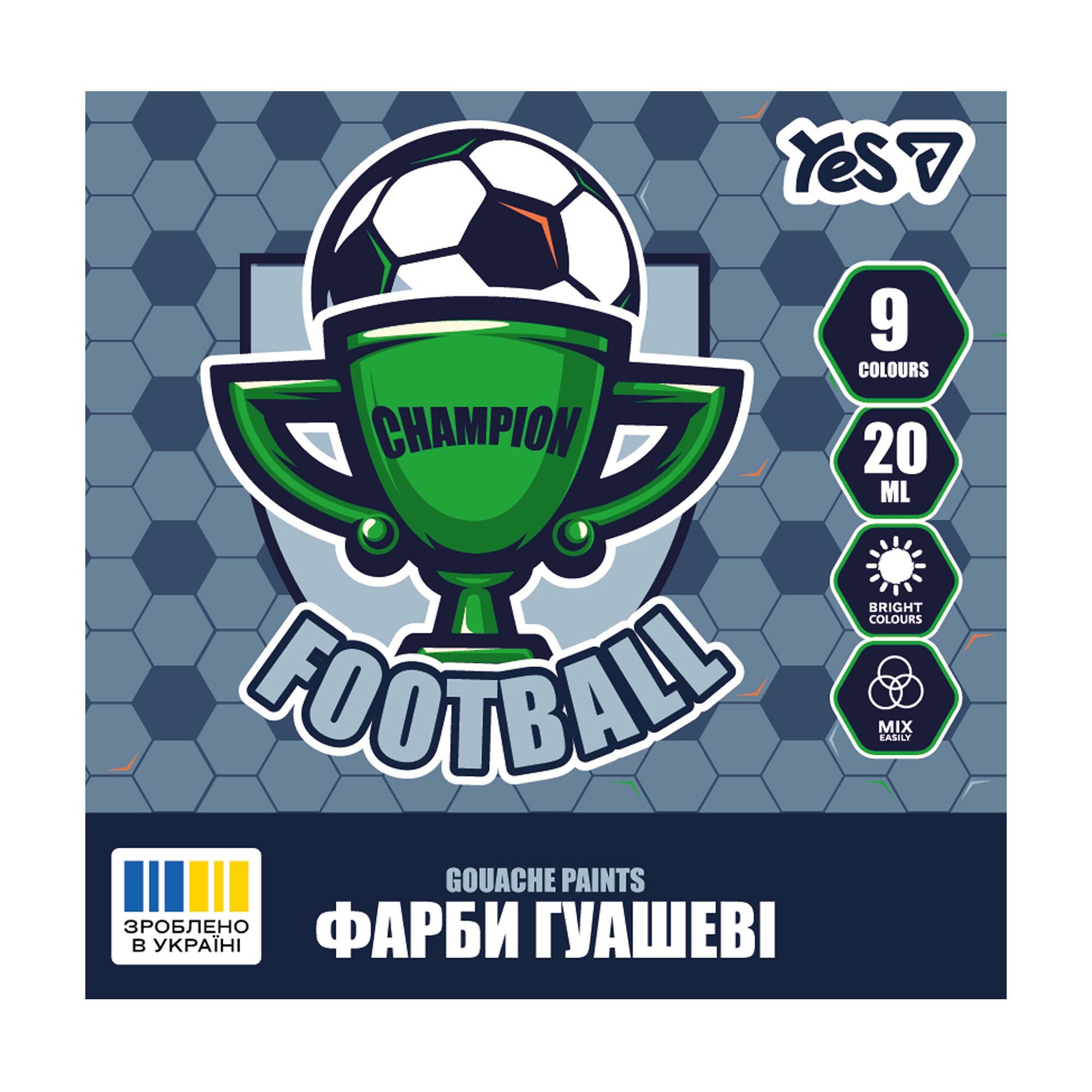 Гуаш для малювання YES Football, 9 кольорів, 9*20 мл (230452)